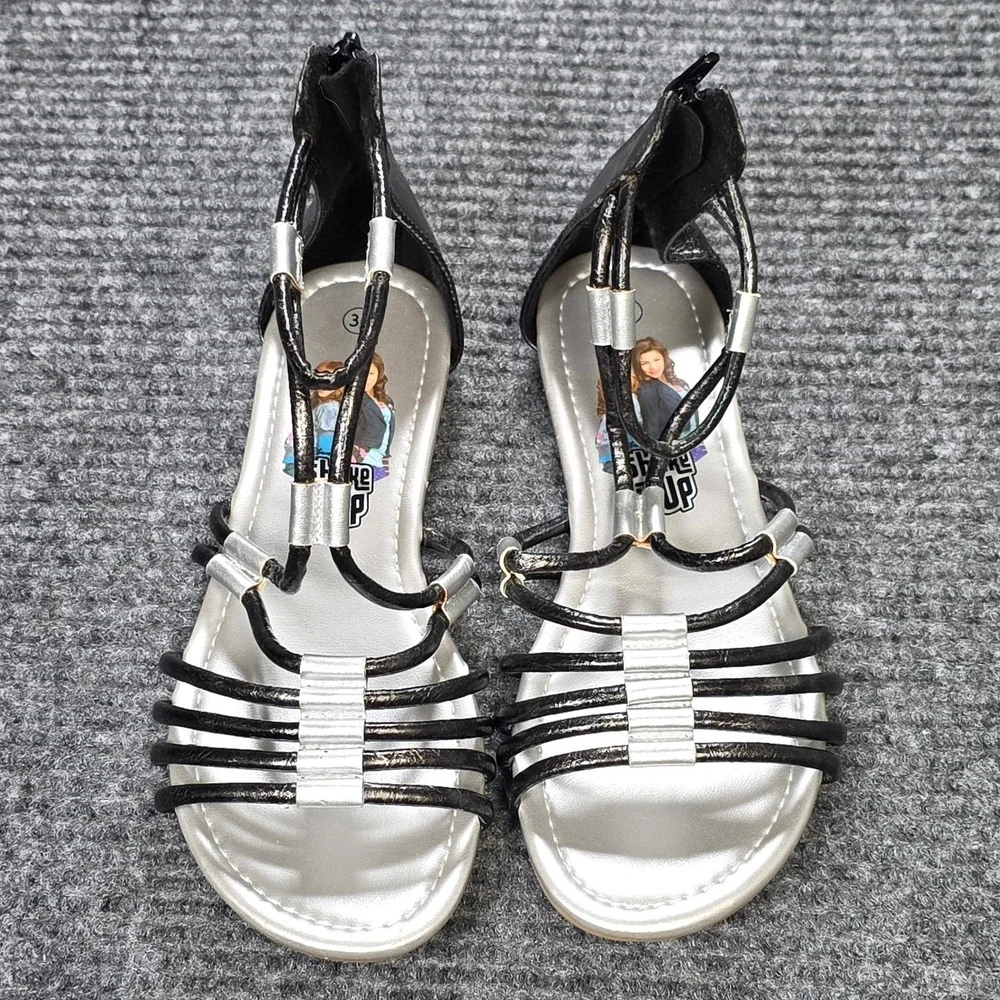 Disney Shake It Up Gladiator Sandals Girl's Size 3.5 Black Silver Strappy Flat